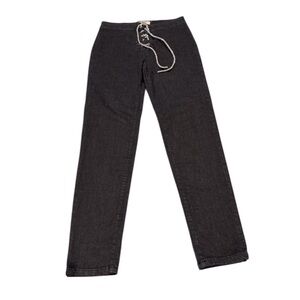 Labijou Dark Wash Pants with Rhinestone Drawstring Straight Leg Size Large